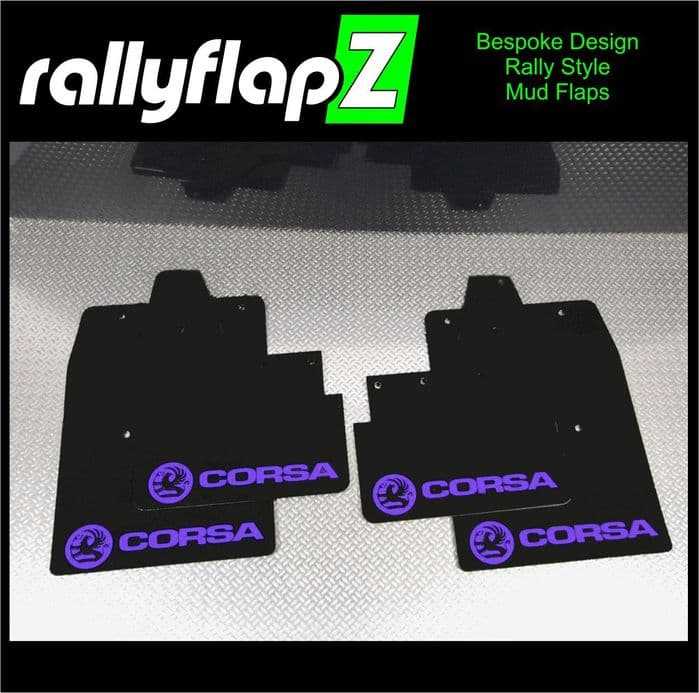 Rally Flapz, CORSA C (2000-2007) BLACK MUDFLAPS KIT (Logo Purple)