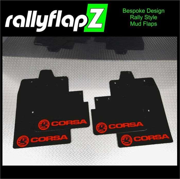Rally Flapz, CORSA C (2000-2007) BLACK MUDFLAPS KIT (Logo Red)
