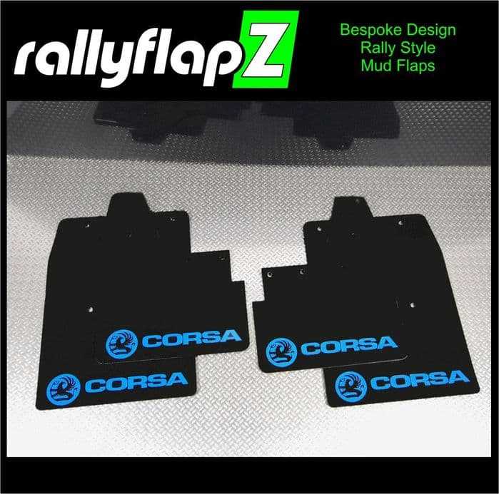 Rally Flapz, CORSA C (2000-2007) BLACK MUDFLAPS KIT (Logo Sky Blue)