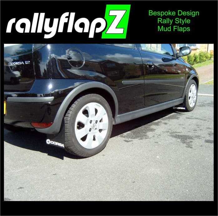 Rally Flapz, CORSA C (2000-2007) BLACK MUDFLAPS KIT (Logo White)