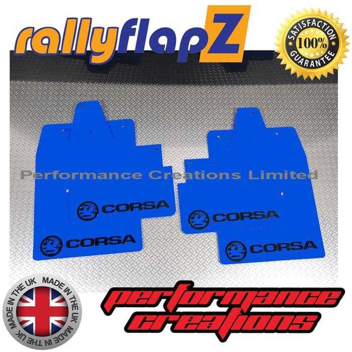 Rally Flapz, CORSA C (2000-2007) BLUE MUDFLAPS KIT (Logo Black)