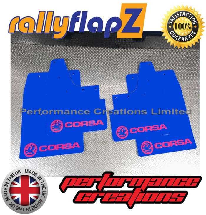 Rally Flapz, CORSA C (2000-2007) BLUE MUDFLAPS KIT (Logo Hot Pink)