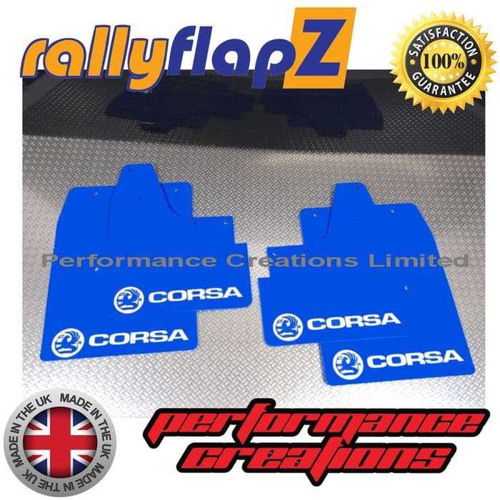 Rally Flapz, CORSA C (2000-2007) BLUE MUDFLAPS KIT (Logo White)