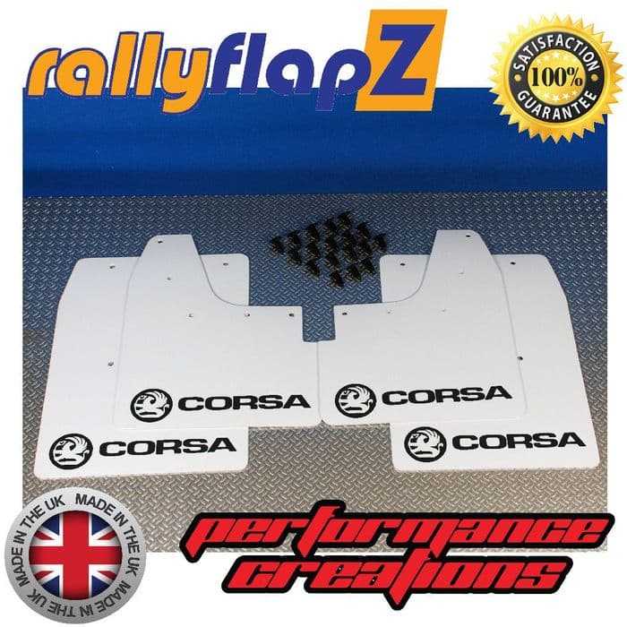 Rally Flapz, CORSA C (2000-2007) WHITE MUDFLAPS KIT (Logo Black)