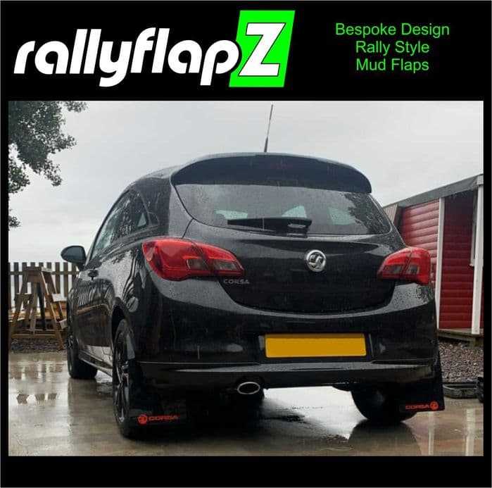 Rally Flapz, CORSA E & E VXR (2014-2019) BLACK MUDFLAPS KIT (Logo Red)