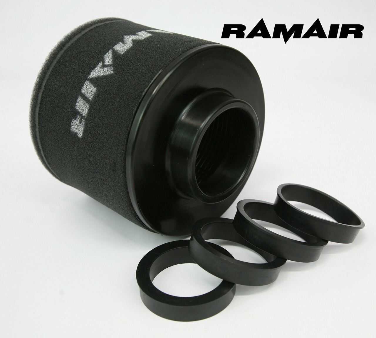 RamAir, FB-104-R - 90mm/85mm/80mm/76mm/70mm ID Neck - Polymer Base Neck Cone Air Filter - Universal