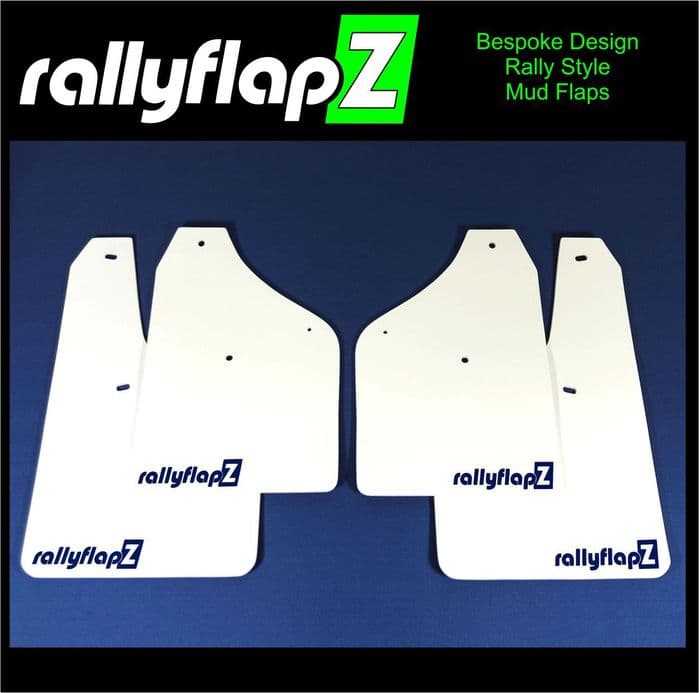 Rally Flapz, FIESTA ST150 (2002-2008) Inc Zetec S WHITE MUDFLAPS (rallyflapZ Logo Blue)