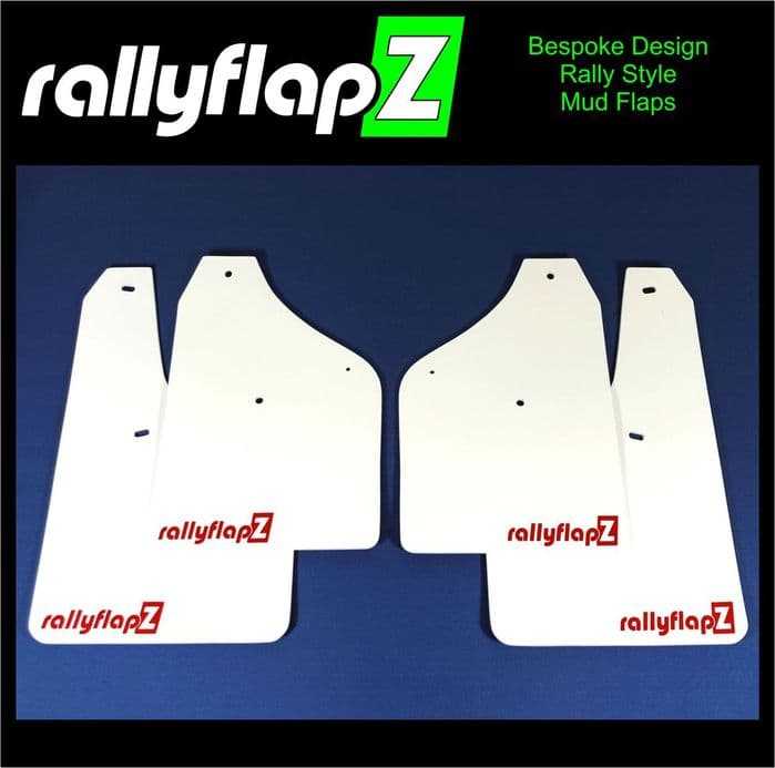 Rally Flapz, FIESTA ST150 (2002-2008) Inc Zetec S WHITE MUDFLAPS (rallyflapZ Logo Red)
