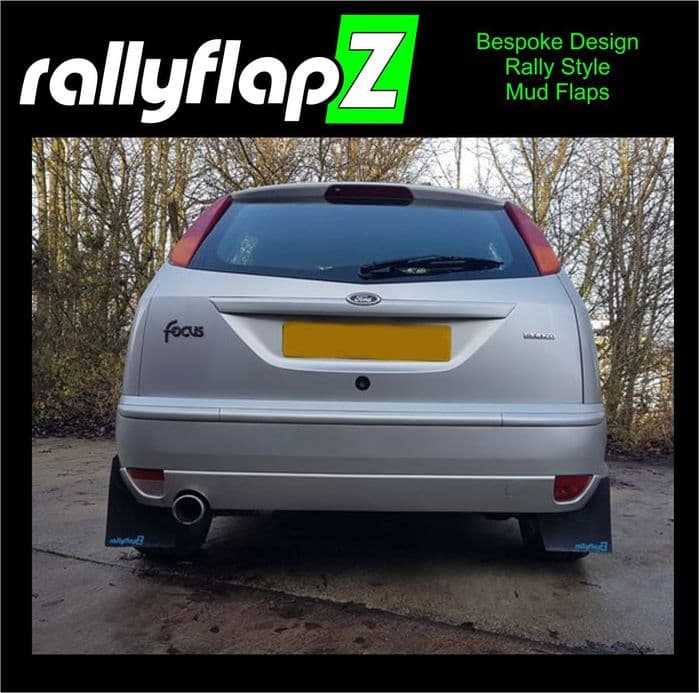Rally Flapz, FOCUS RS Mk1 (1998-2004) BLACK MUDFLAPS (rallyflapZ Logo Sky Blue)
