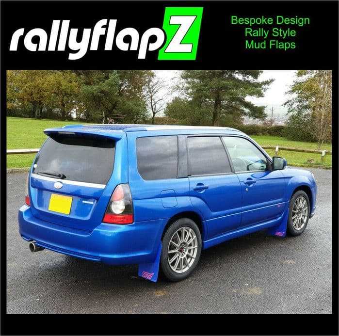 Rally Flapz, FORESTER STI 2nd GEN (04-08) BLUE MUDFLAPS (STI STYLE LOGO PINK)