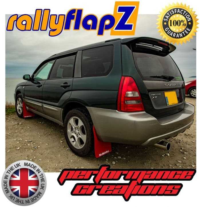 Rally Flapz, FORESTER XT (06-08) RED MUDFLAPS (Subaru Logo in White)