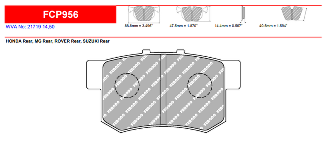 Vagbremtechnic, Ferodo DS3000 Rear Brake Pad Set - (FCP956R) (Honda Integra DC2)
